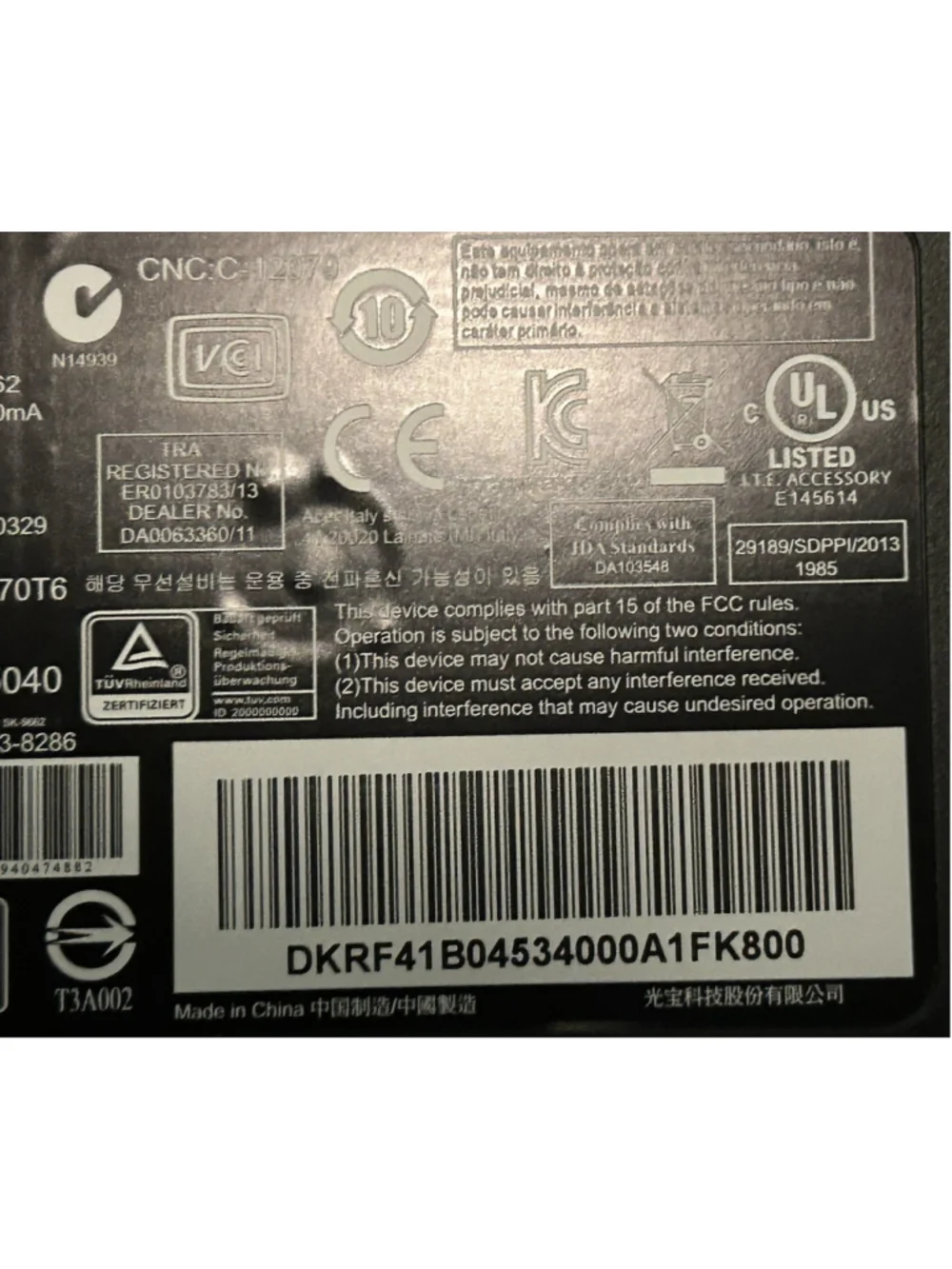 Acer Thin Wireless Keyboard Used Black with Side Number Pad Model C-12079